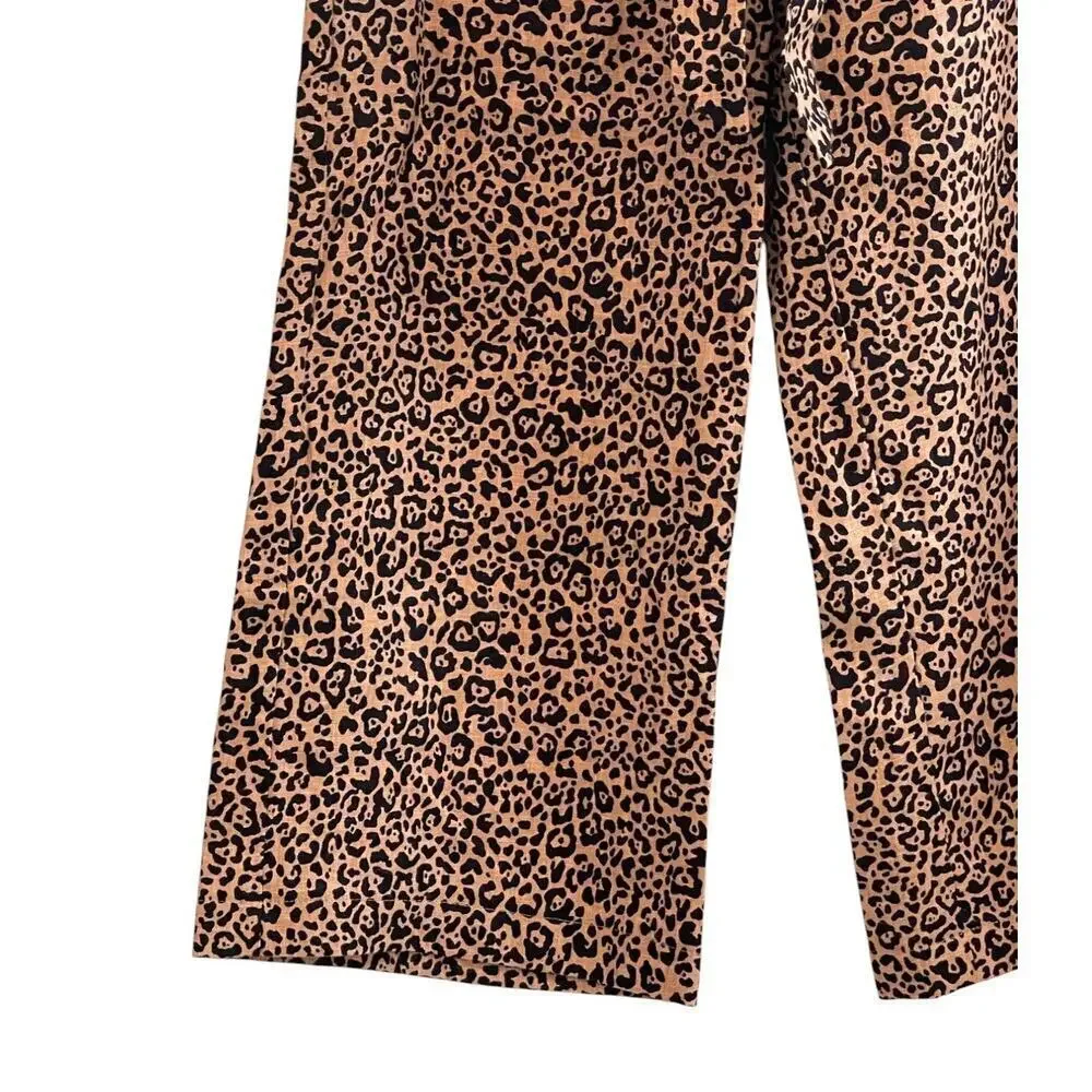 Reformation Jackie Cropped Belted Leopard Print Linen Wide Leg Pants Size 2